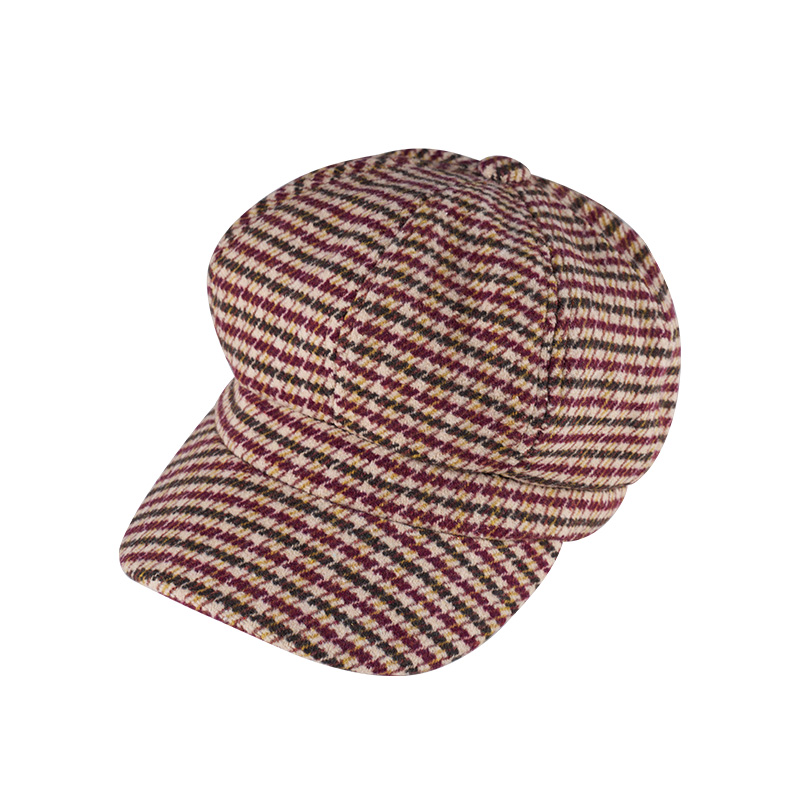 Vintage Striped Plaid 8 Panels Newsboy Cap