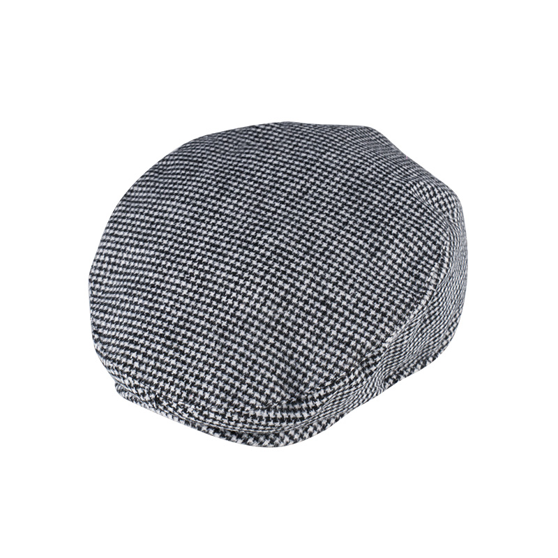Vintage Wool Herringbone Flat Cap Beret Hat