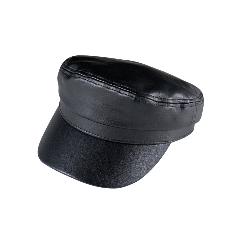 Black PU Leather Mariner Cap for Everyday Wear