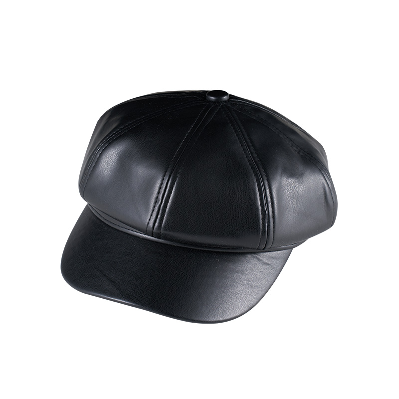 PU Faux Leather Octagonal Cap Women Newsboy Cap